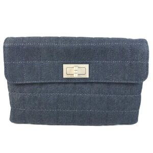CHANEL 2.55 Metal Fittings Logo Chocolate Bar Bag Flap Second Clutch Denim Me...